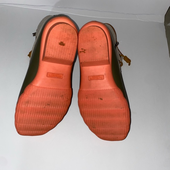 SPERRY Womens Green Duck Rain Boots with Tan Linen Upper Side Closure Size 6 GUC - Picture 4 of 5